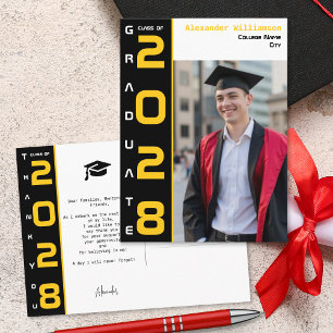 Modern 1 Photo Gold Black Graduation Thank You Postcard