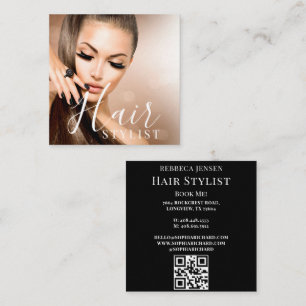 Modern 1 Photo Hair Stylist Makeup Artist QR Code  Square Business Card