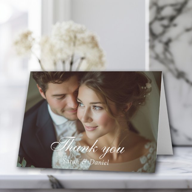 Modern, 1 photo, handwriting, wedding" Thank you " Card (Creator Uploaded)