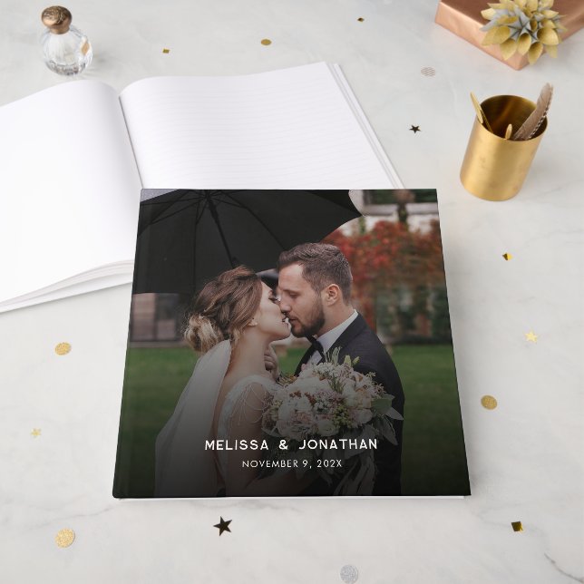 Modern 1 Photo Wedding Guest Book (Front Open)