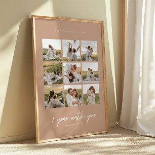 Modern 1-Year Anniversary Beige 9-Photo Wedding Poster