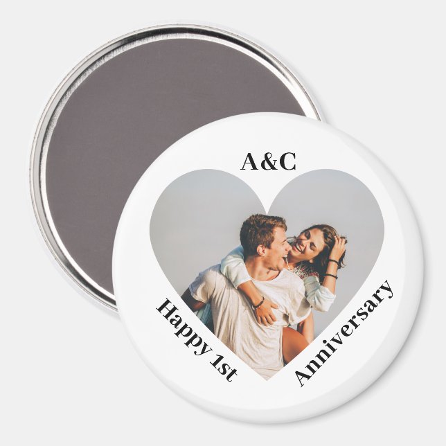 Modern 1st Anniversary Couple Keepsake Heart Magnet (Front/Back)