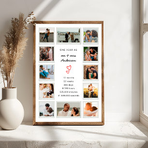 Modern 1st Anniversary Custom Photo Collage Poster