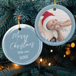 Modern 1st Baby's Christmas Festive Keepsake Photo Ceramic Tree Decoration