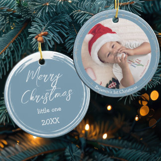 Modern 1st Baby's Christmas Festive Keepsake Photo Ceramic Tree Decoration