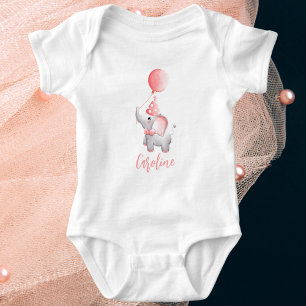 Modern 1st Birthday Baby Girl Cute Elephant Baby Bodysuit