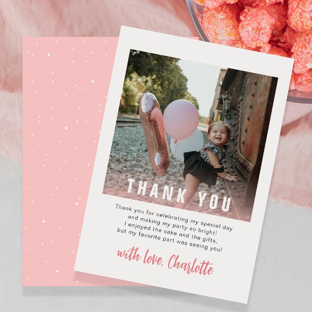 Modern 1st Birthday Kids Party Thank You Card (Creator Uploaded)