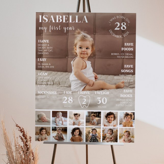 Modern 1st Birthday Photo Milestone Poster (Creator Uploaded)