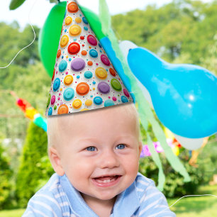 Modern 1st Birthday Polka Dots Rainbow Colours Party Hat