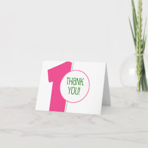 Modern 1st Birthday Thank You Notes-Pink/Green Card