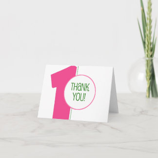 Modern 1st Birthday Thank You Notes-Pink/Green Card