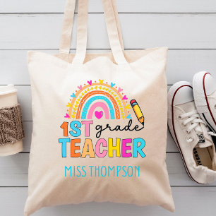 Modern 1st Grade Rainbow Teacher  Personalised    Tote Bag
