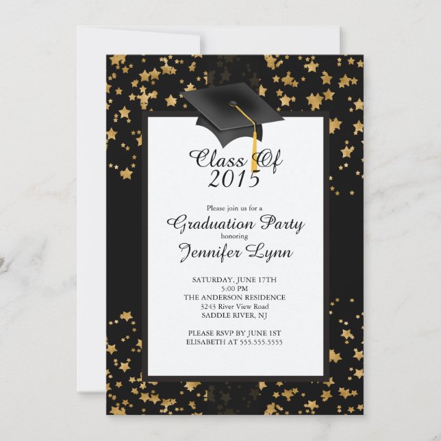 Modern 2015 Gold Black Graduation Party Invitation (Front)