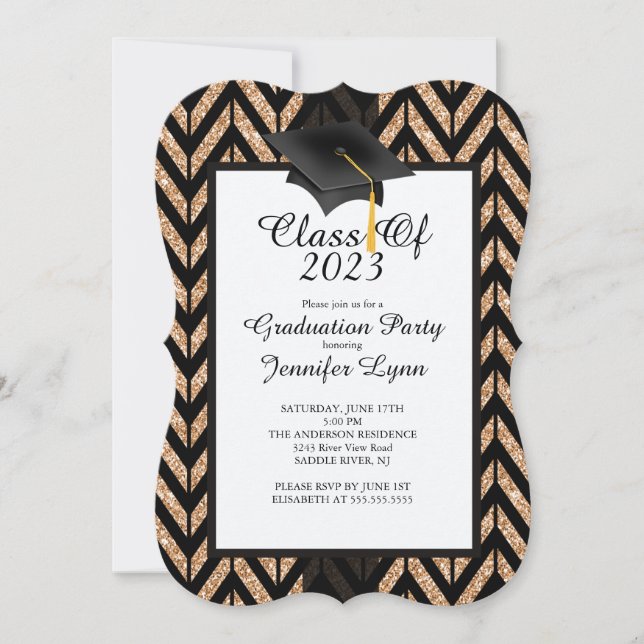 Modern 2015 Gold Black Graduation Party Invitation (Front)