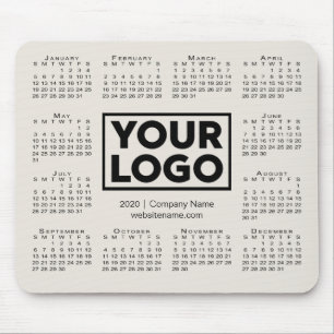 Modern 2020 Calendar Business Company Logo Beige Mouse Pad