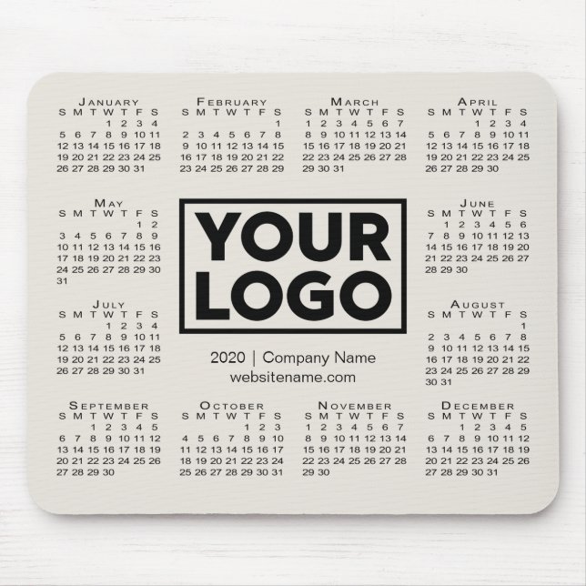 Modern 2020 Calendar Business Company Logo Beige Mouse Pad (Front)