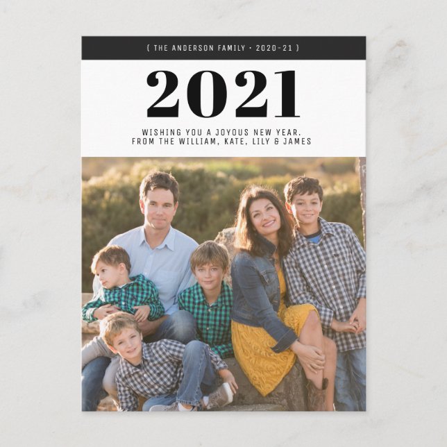 Modern 2021 Happy New Year Bold Typography Photo Holiday Postcard (Front)