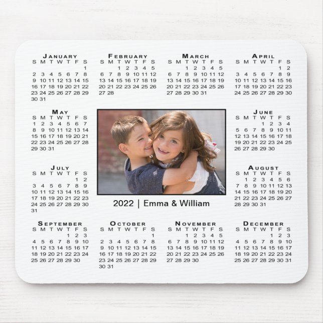 Modern 2022 Calendar Your Photo and Name on White Mouse Pad (Front)