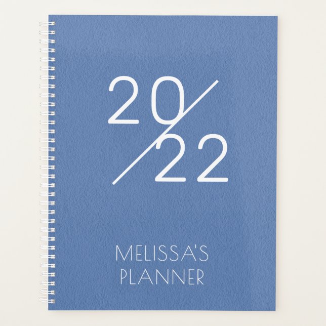 Modern 2022 Elegant Blue Personalised Name Planner (Front)