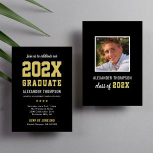 Modern 2022 Graduate Black Gold Graduation Party Invitation