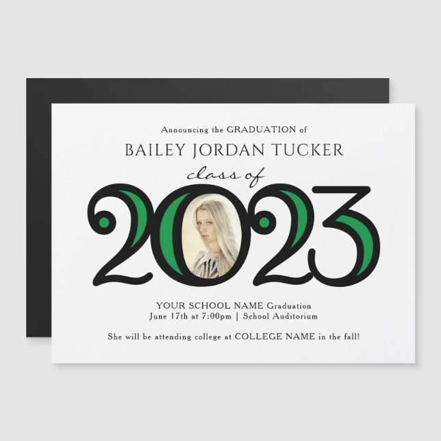 Modern 2022 Photo Green Graduation Magnet (Front/Back)