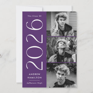 Modern 2022 Purple 3 Photo Graduation Party Invitation