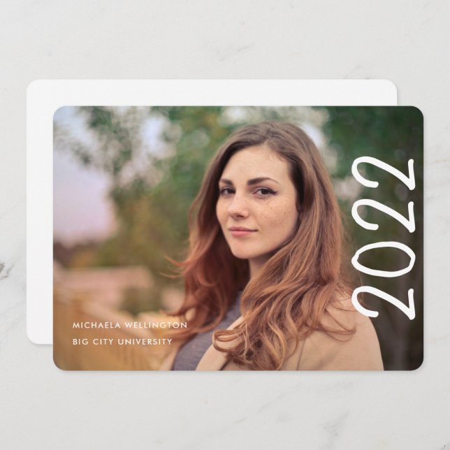 Modern 2022 Script 1 Photo University Graduation  Announcement (Front/Back)