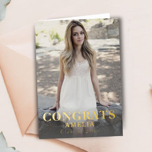 Modern 2023 Congrats Graduate Name Full Photo Foil Greeting Card
