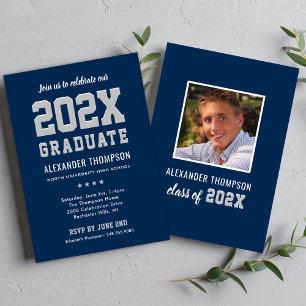 Modern 2023 Graduate Navy Grey Graduation Party Invitation