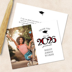 Modern 2023 School Colors Red Photo Graduation Thank You Card