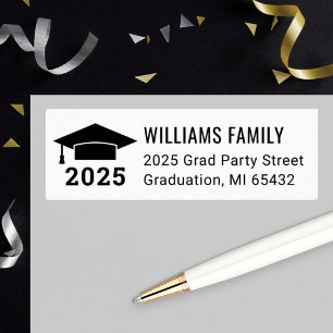 Modern 2024 Black White Graduation Return Address
