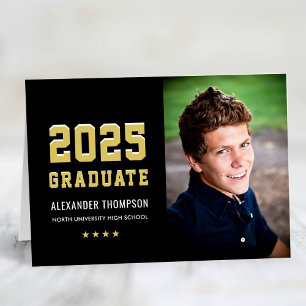 Modern 2024 Graduate Black Gold Photo Graduation Thank You Card