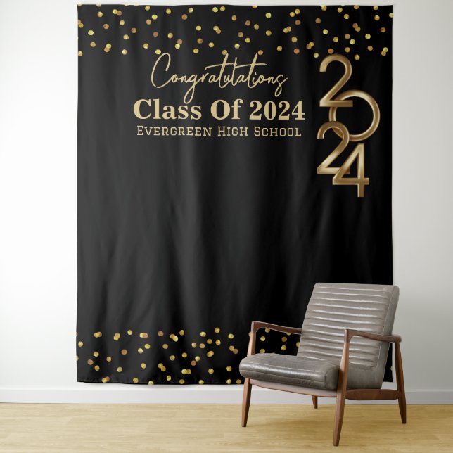 Modern 2024 Graduation Photo Booth Backdrop Tapestry (In Situ)