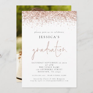 Modern 2024 Graduation Photo Rose Gold Glitter Invitation