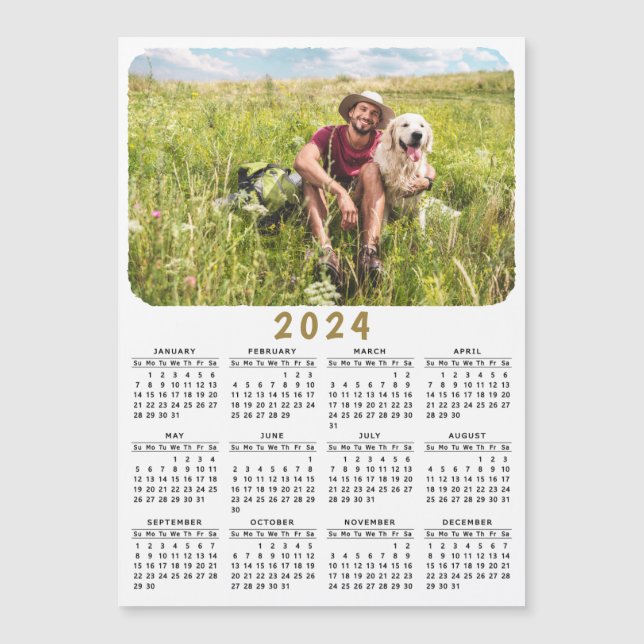 Modern 2024 Magnetic Photo Calendar Black White (Front)