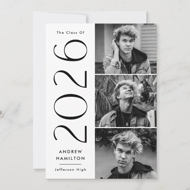 Modern 2025 3 Photo Graduation Party Invitation (Front)