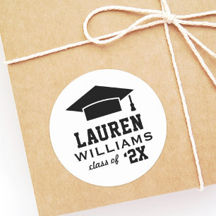 Modern 2025 Black and White Graduation Cap Custom Classic Round Sticker