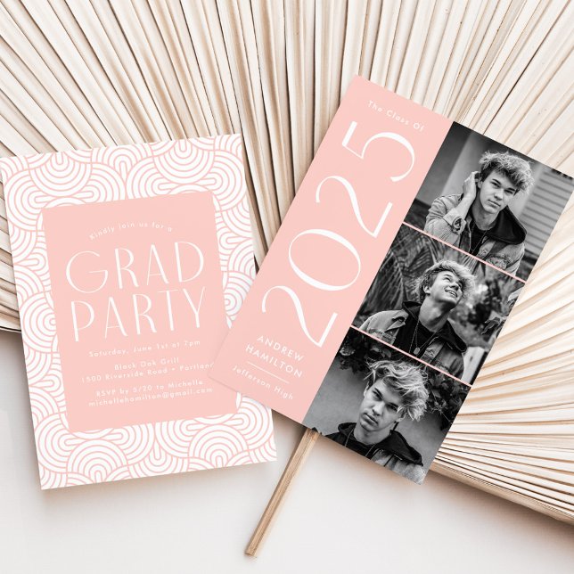 Modern 2025 Blush 3 Photo Graduation Party Invitation (Creator Uploaded)
