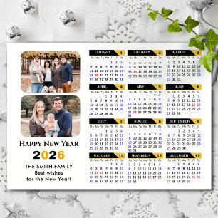 Modern 2025 Calendar 2 Photo Black Gold Magnetic