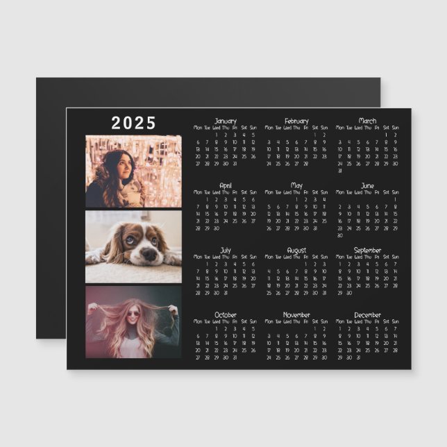 Modern 2025 Calendar 3 Photo Collage Magnet Card (Front/Back)