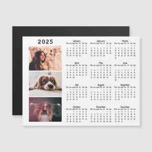 Modern 2025 Calendar 3 Photo Collage Magnet Card