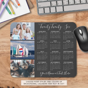 Modern 2025 Calendar 3 Photo Script Custom Colour Mouse Pad
