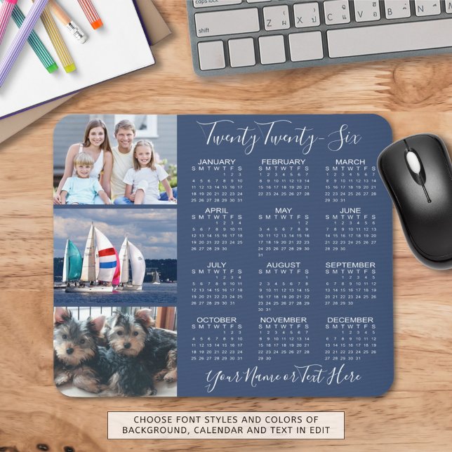 Modern 2025 Calendar 3 Photos Custom Personalised Mouse Pad (Creator Uploaded)