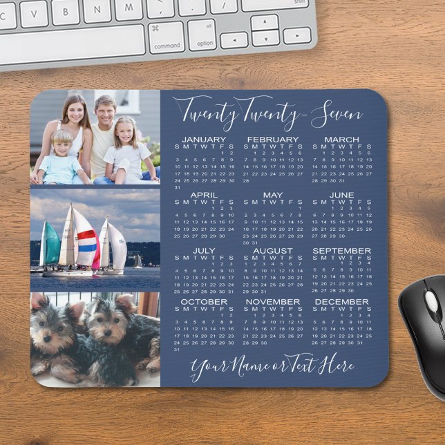 Modern 2025 Calendar 3 Photos Custom Personalised Mouse Pad (Creator Uploaded)