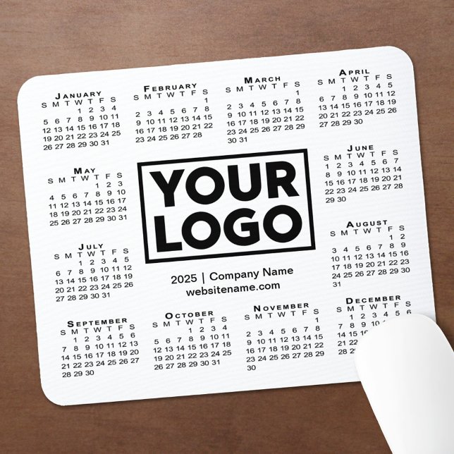 Modern 2025 Calendar Business Company Logo White Mouse Pad (Modern 2025 Calendar Business Company Logo White Mouse Pad in situ)