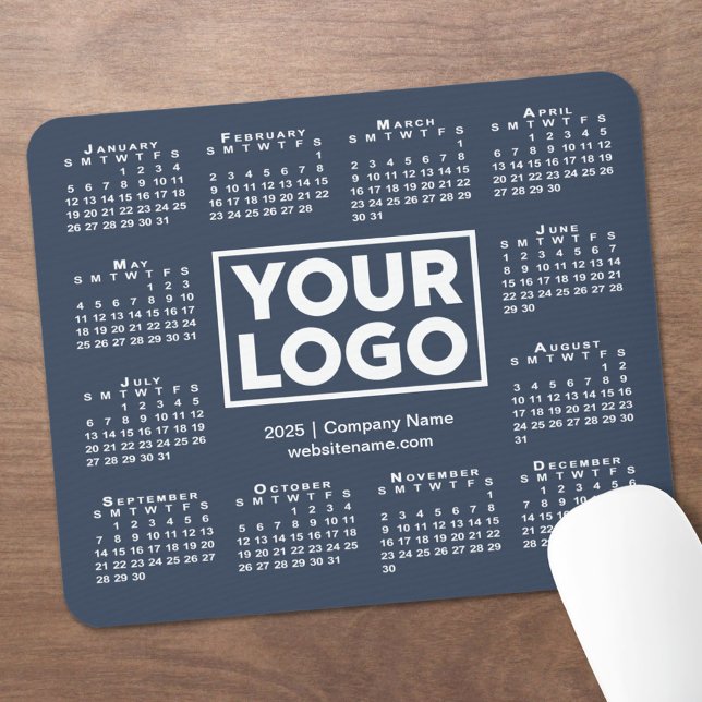Modern 2025 Calendar Business Logo Navy Blue Mouse Pad (Modern 2025 Calendar Business Logo Navy Blue Mouse Pad in situ)