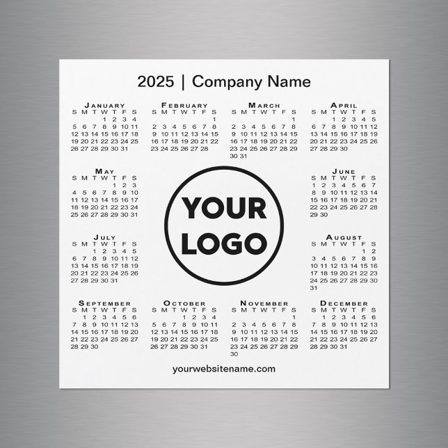 Modern 2025 Calendar Company Logo on White Magnet (Modern 2025 Calendar Company Logo on White Magnet in situ)