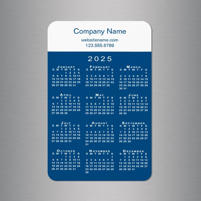 Modern 2025 Calendar Company Name Blue White Magnet (Modern 2025 Calendar Company Name Blue White Magnet in situ)