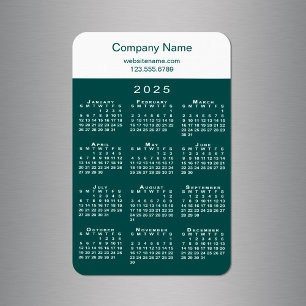 Modern 2025 Calendar Company Name Teal White Magnet