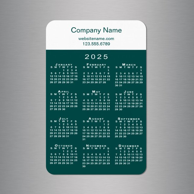 Modern 2025 Calendar Company Name Teal White Magnet (Modern 2025 Calendar Company Name Teal White Magnet in situ)